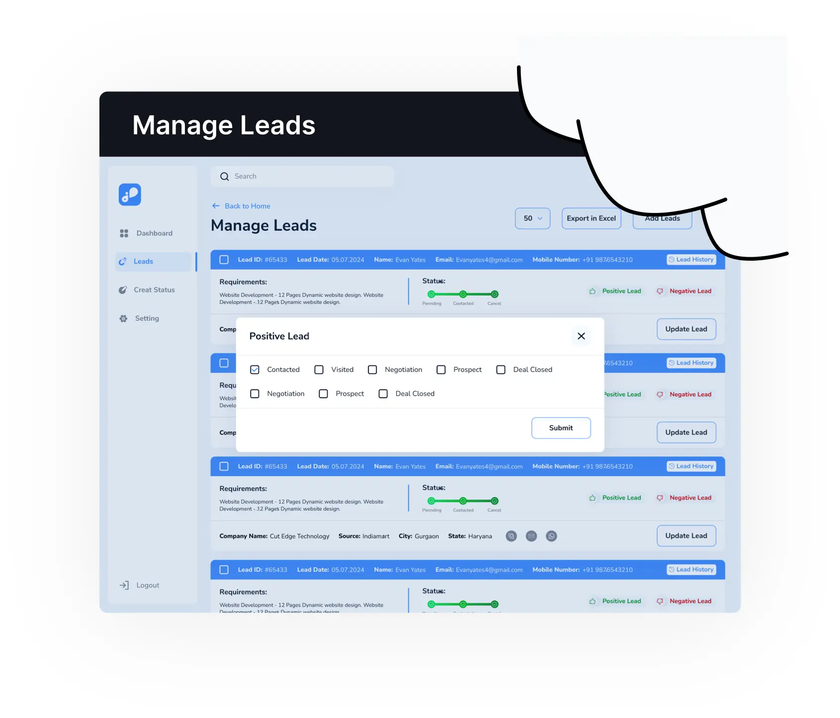User-friendly CRM interface for easy lead and customer management